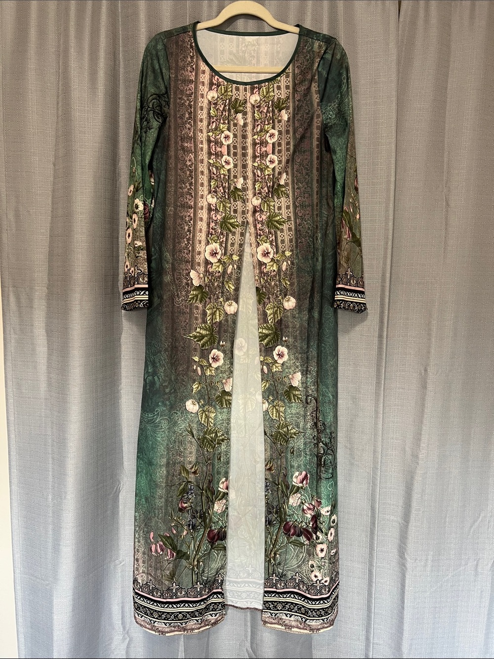 Floral Green  Long Duster Cardigan Top/Dress